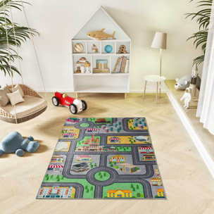 CANDY Alfombra infantil lavable con carreteras multicolor, 120x170 cm
