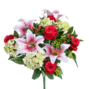 Bouquet Lilium/Achillea 50 Cm - Pezzi 1 - 18X50X18cm - Colore: Rosso - Bianchi Dino - Fiori Artificiali