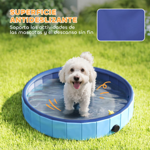 Piscina para Perros Plegable con Aspersor Bañera Portátil para Mascotas Pequeños de PVC Antideslizante y Resistente al Desgaste para Interiores y Exteriores Ø80x20 cm Azul Claro