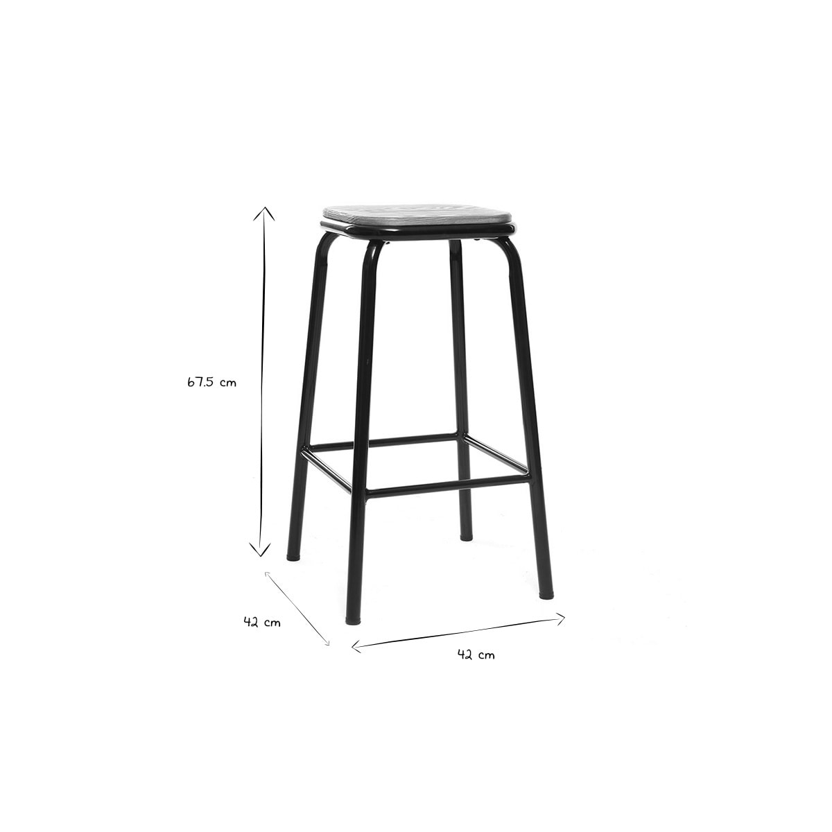 Tabourets de bar empilables noir et bois foncé H65 cm (lot de 2) MEMPHIS