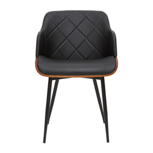 Chaise design noir, bois foncé et métal LUCIEN