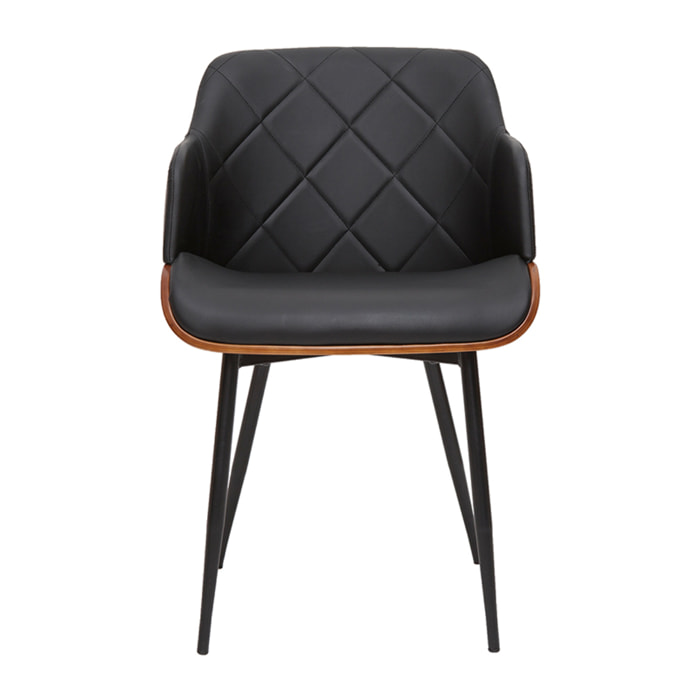 Chaise design noir, bois foncé et métal LUCIEN
