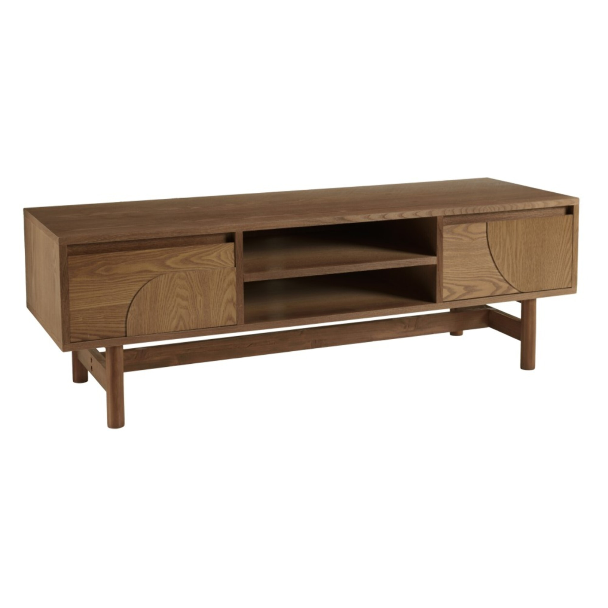 MARIO - Meuble TV couleur naturelle 2 tiroirs motif arrondi 2 niches