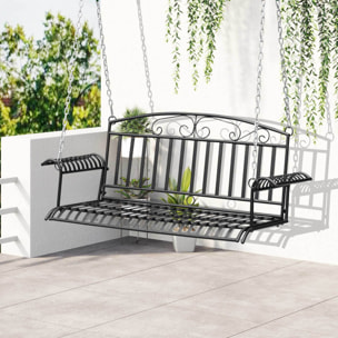 Banc suspendu 2 places balancelle de jardin en métal dim. 137L x 58l x 52H cm noir