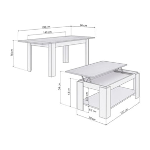Pack mesa de comedor 140 y mesa de centro Lya Blanco Artik (Blanco Mate) - Gris Cemento