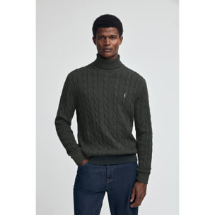 Maglione grigio scuro vigorè a dolcevita e in filo intrecciato in misto lana con ricamo Rigby Go