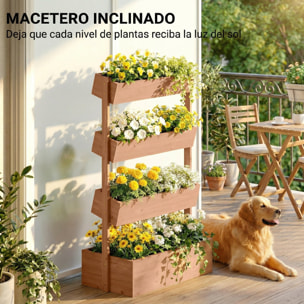 Jardinera de Madera de 4 Niveles, Jardinera Exterior Elevada con Orificios de Drenaje y Tela no Tejida, Macetero para Cultivos, Plantas, Flores, para Terraza, Jardín, 85x45x140 cm, Marrón