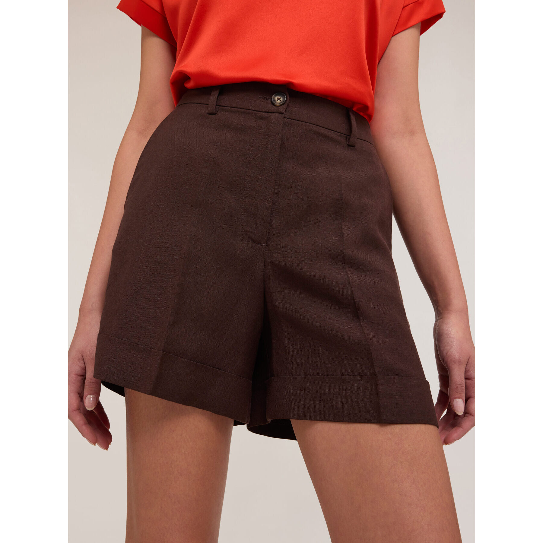 Motivi - Pantalones cortos de lino y viscosa - Marrón