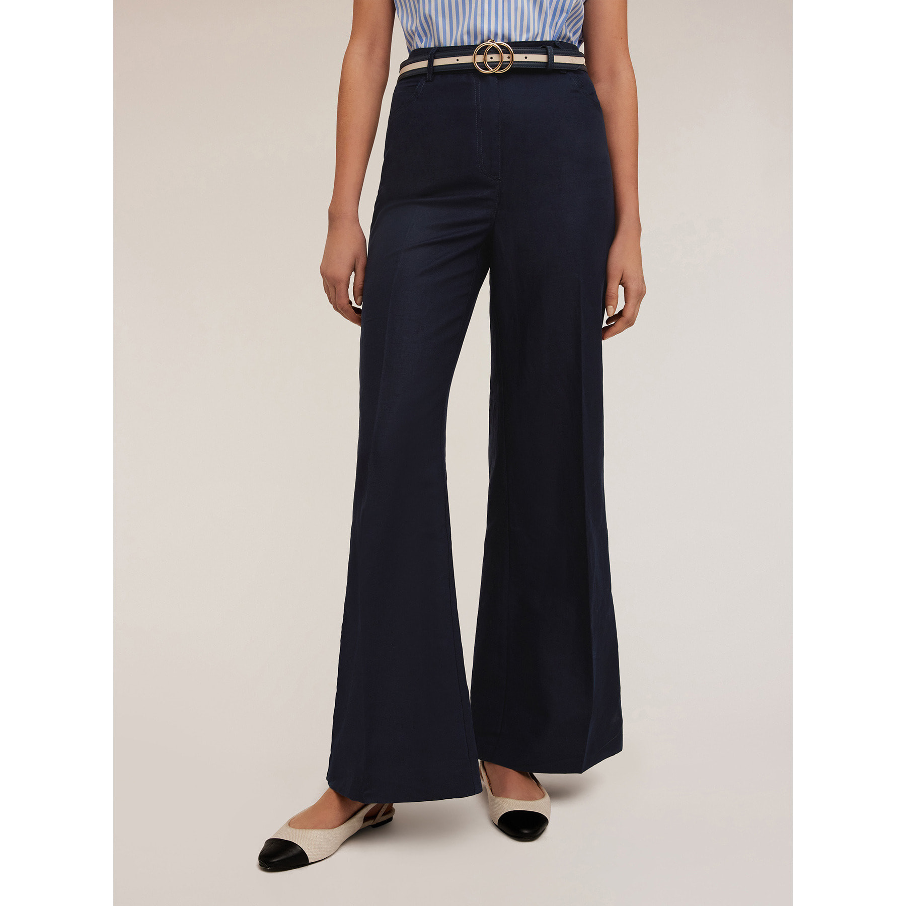 Motivi - Pantaloni wide leg misto lino - Blu