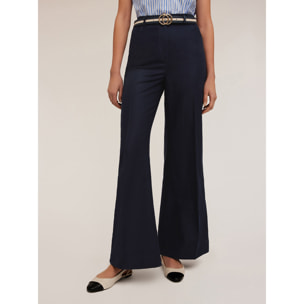 Motivi - Pantaloni wide leg misto lino - Blu