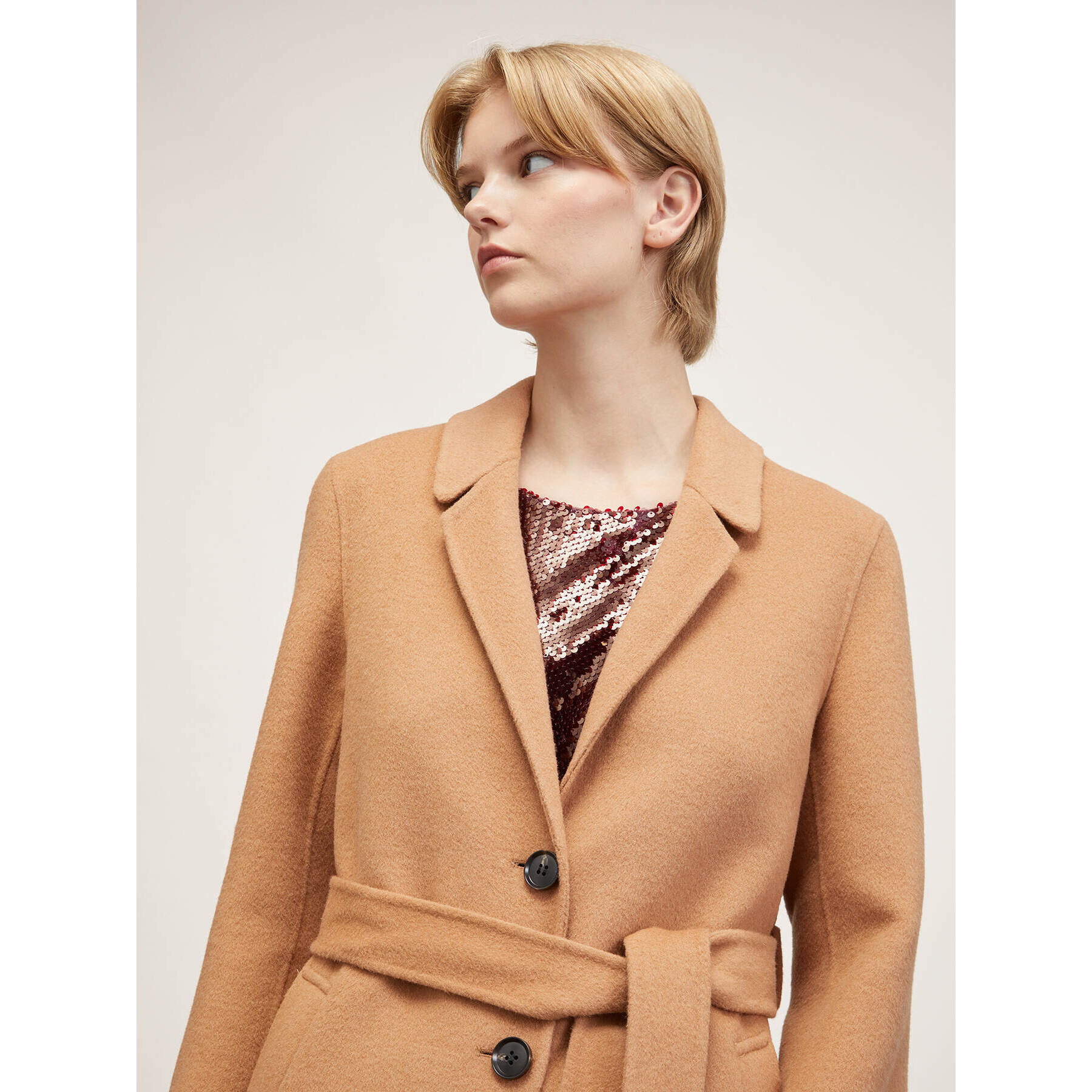 Motivi - Cappotto midi monopetto in panno double - Beige