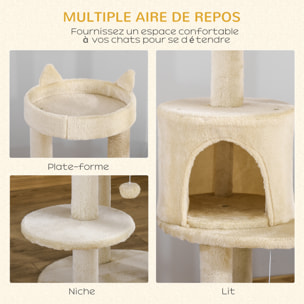 Arbre à chats multi-équipements griffoirs grattoirs plateformes niche jeu boule suspendue Ø 48 x 104H cm beige