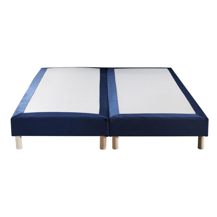 Sommier tapissier multi lattes, tissu velours bleu