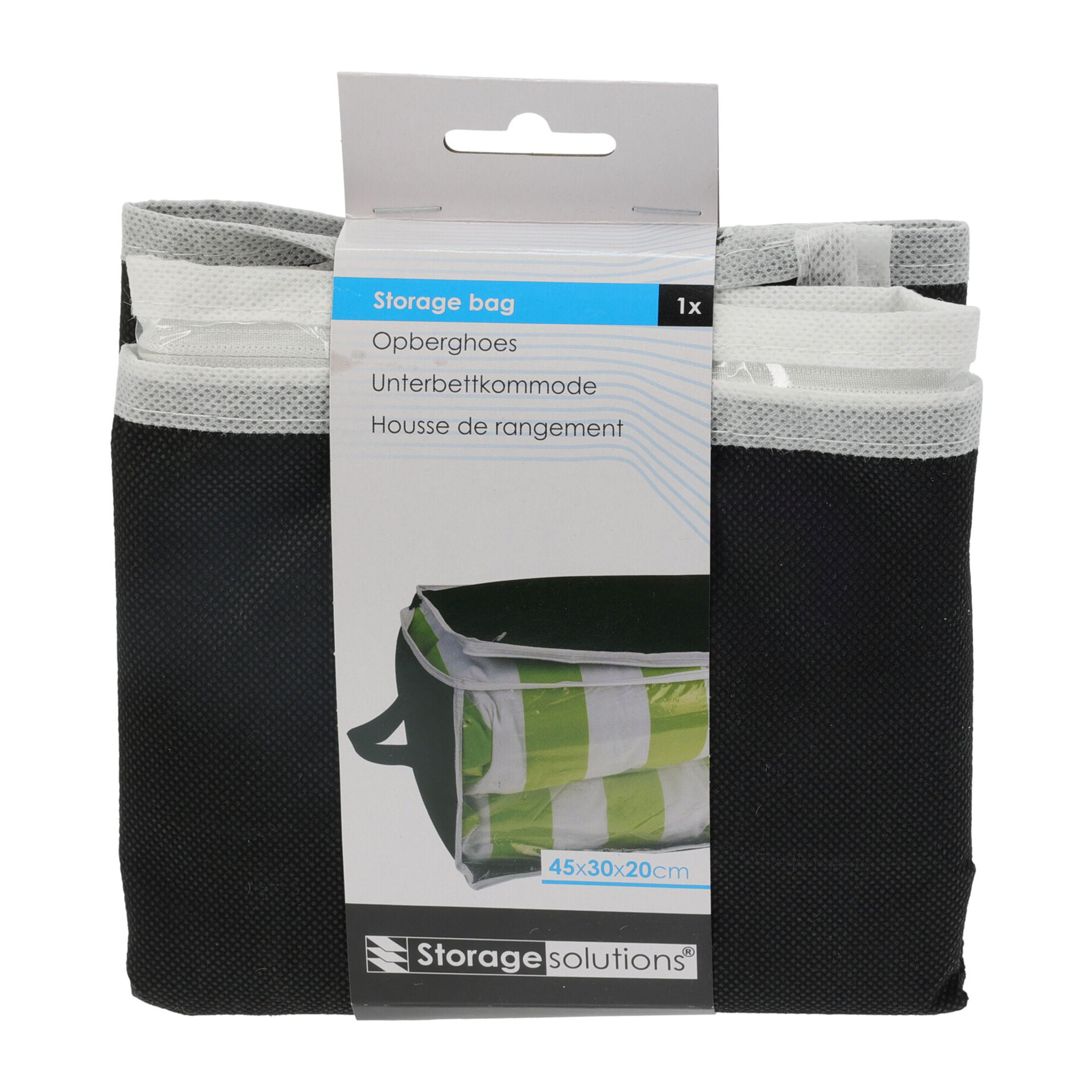 Well home bolsa de almacenamiento transparente 45x30x20cm color negro con ribetes blancos