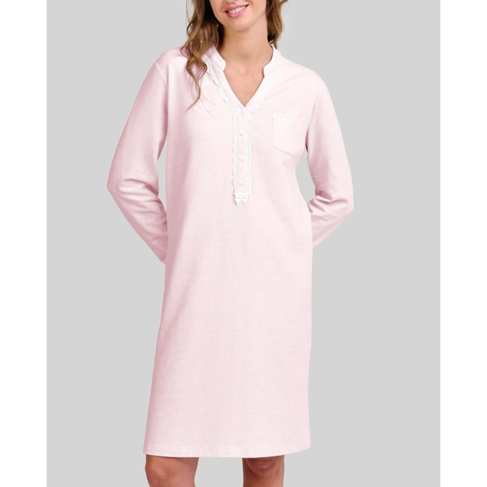 Camisón mujer con encaje abertura de botones y manga larga