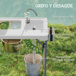 Mesa para Limpiar Pescado Portátil Mesa Plegable para Camping con 2 Fregaderos Manguera de Drenaje Estación de Limpieza y Grifo para Pesca Barbacoa Blanco