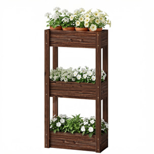 Jardinière bois traité carbonisation 3 niveaux dim. 60 x 25 x 120 cm