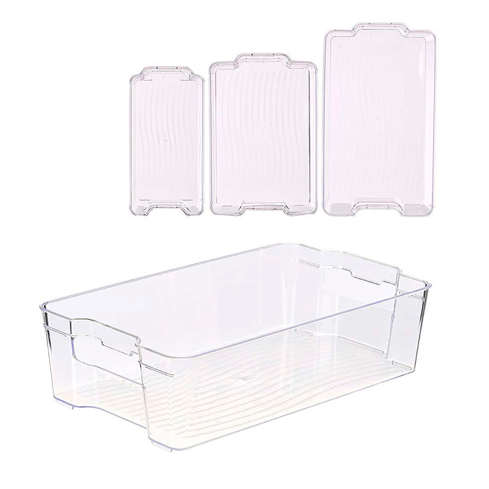 Set 3 bandejas organizadoras transparentes para nevera. 3,9L ; 5,2L ; 6,7L