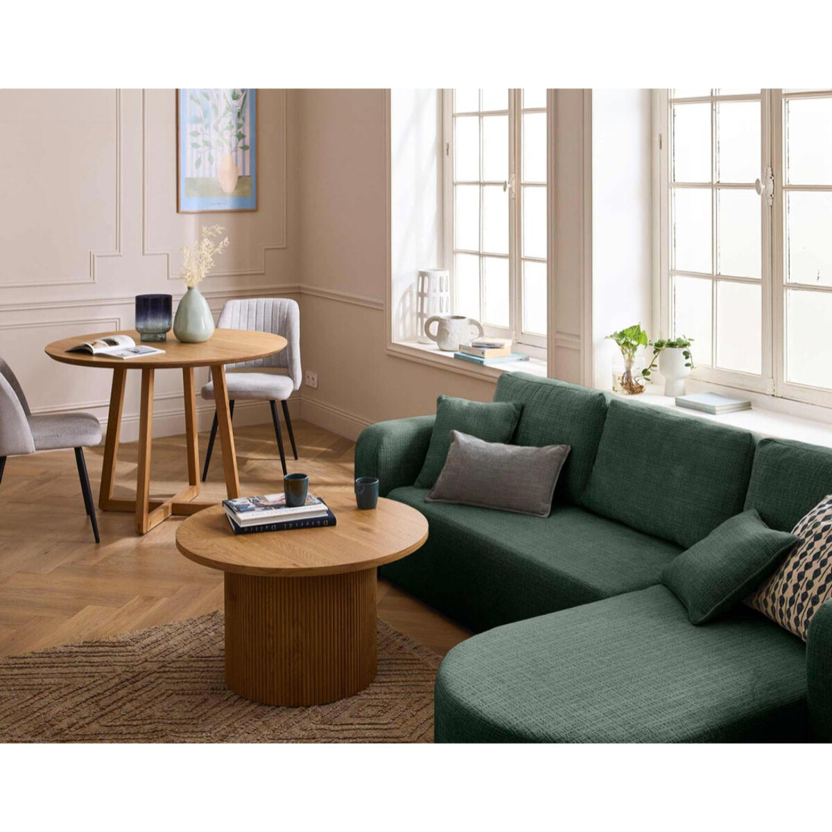 Miro - canapé d'angle réversible - 4 places - convertible avec coffre - en velours texturé - Vert