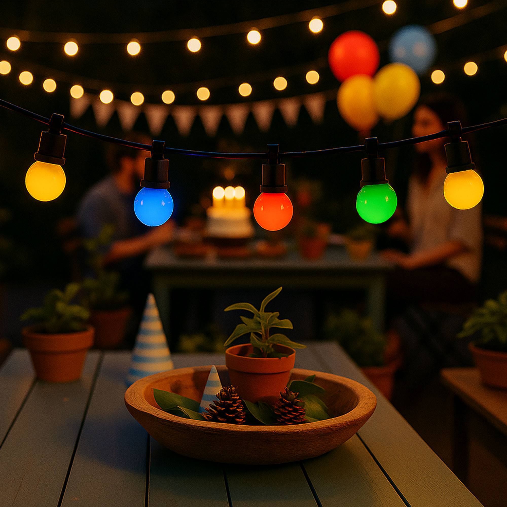 guirnalda de luz 10l blanco cálido con bola g50 50x5x11cm transformador y temporizador