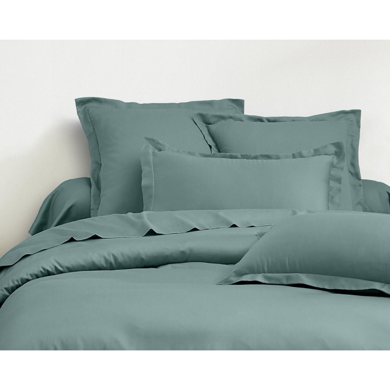 Parure housse de couette en satin de coton céladon