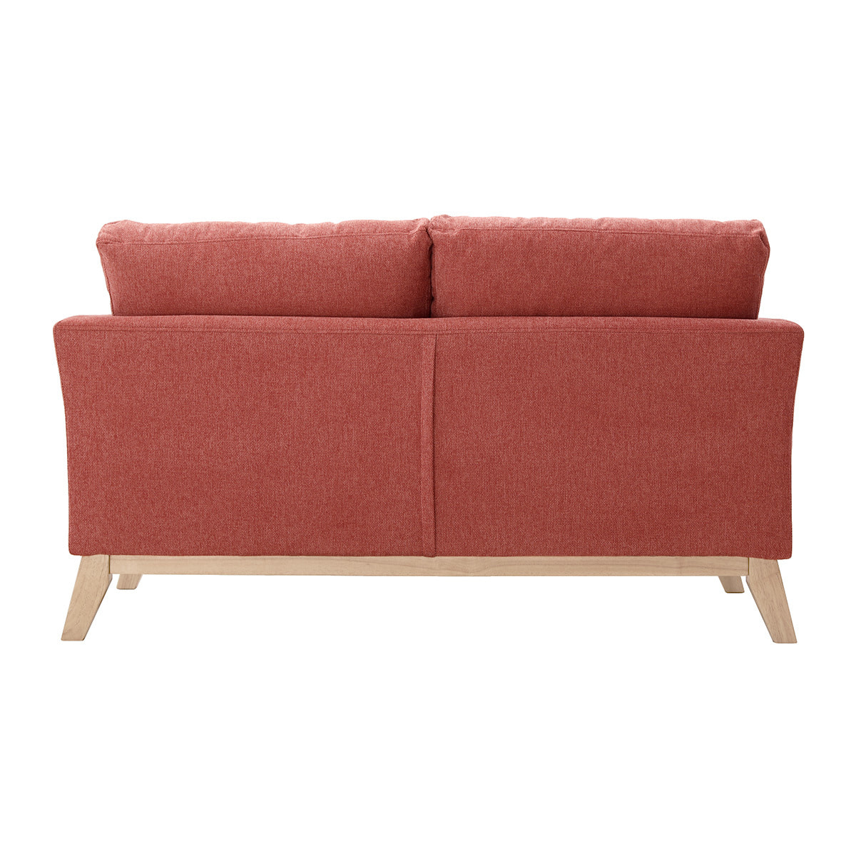 Canapé scandinave déhoussable 2 places en tissu effet velours texturé terracotta et bois clair OSLO