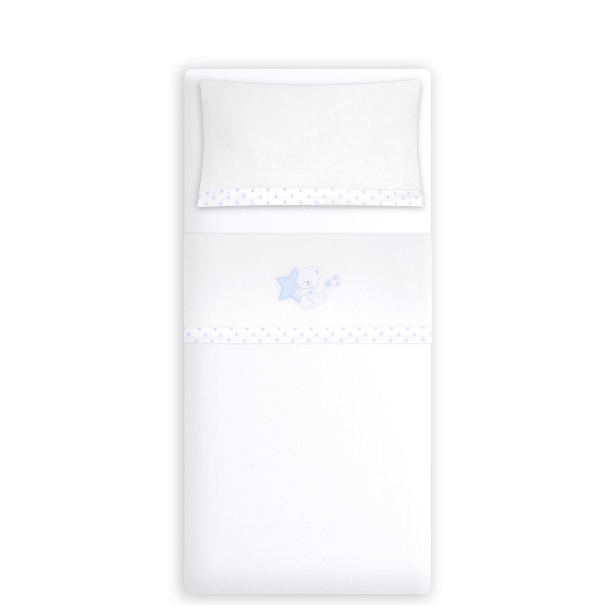 Triptico Cuna Coralina Modelo Osito Sentado + Broche Bco/Azul