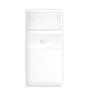 Triptico Cuna Coralina Modelo Osito Sentado + Broche Bco/Azul