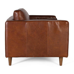Canapé en cuir naturel, structure en bois 164cm style Mid-century / rétro moderne