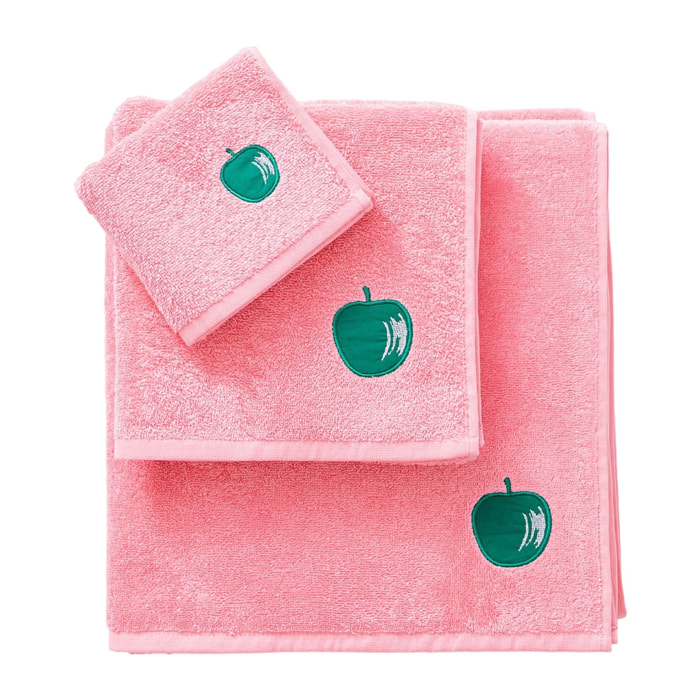 Set toallas 3pcs, 450gsm 100%algodon rosa con manzana verde benetton