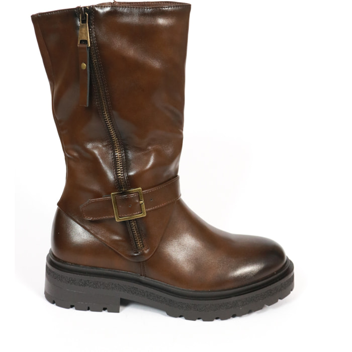 BIKER RISVOLTATO ZIP CHOCOLA' MARRONE