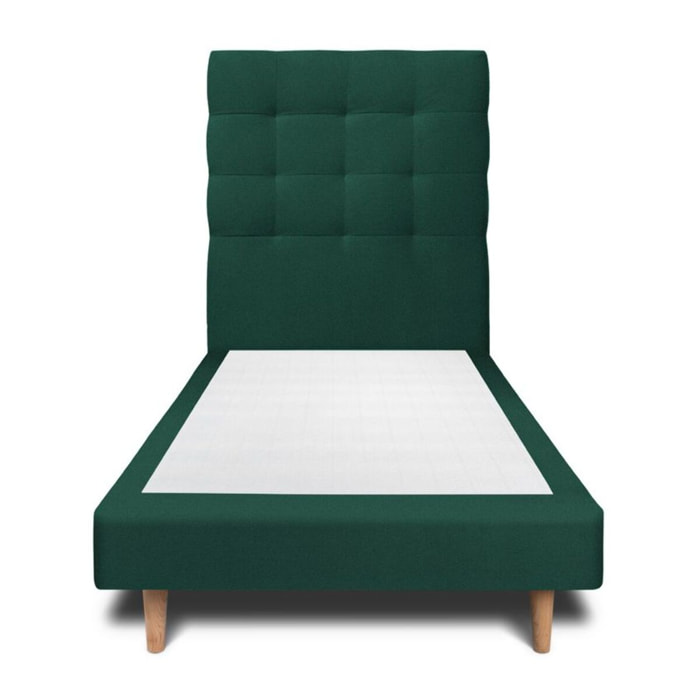 Lit avec tête de lit capitonnée velours et sommier tapissier Ep14