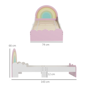 Lit enfant design girly motifs arc en ciel, nuages - sommier à lattes inclus - MDF contreplaqué rose blanc