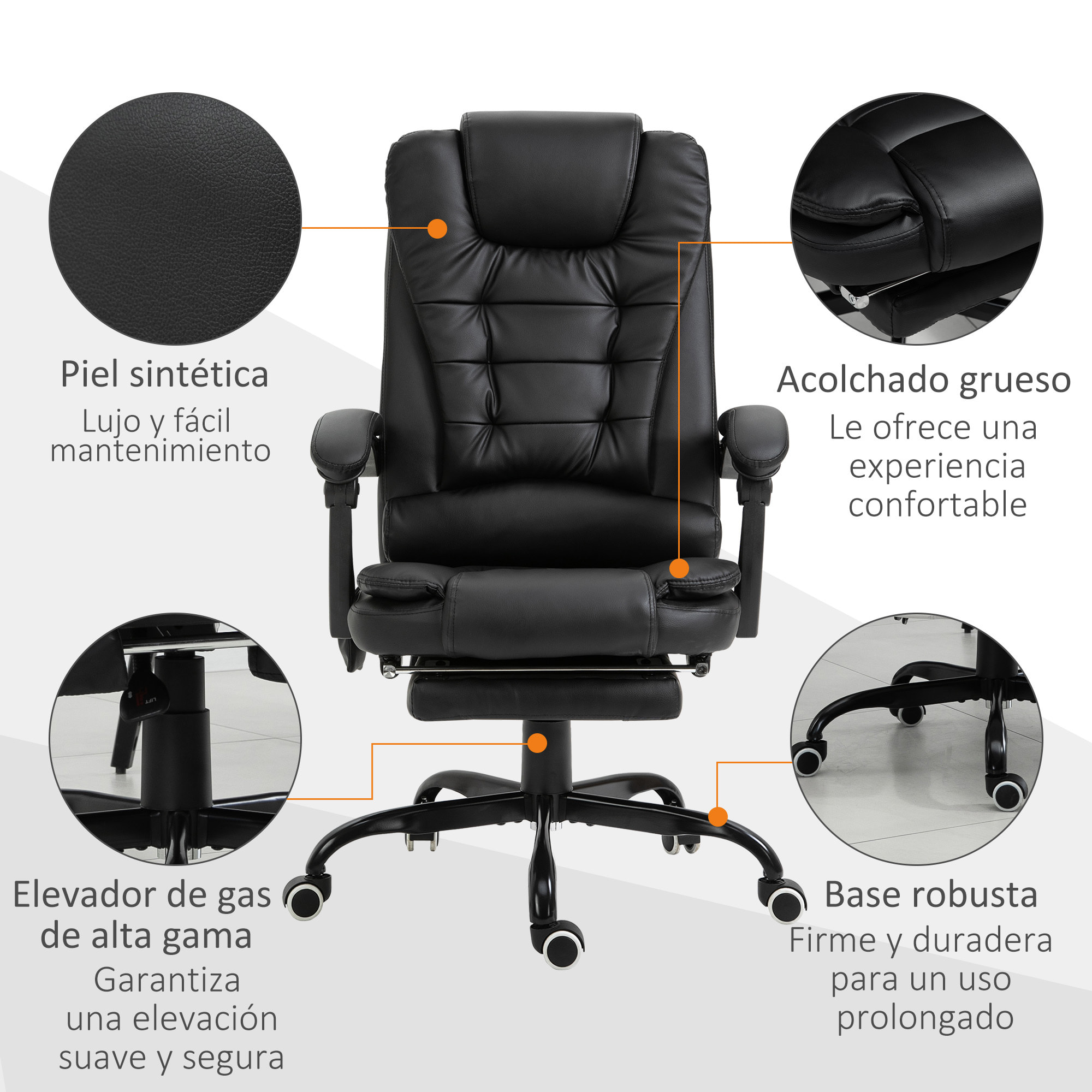 Silla de Oficina con 7 Puntos de Masaje Silla de Masaje Giratoria Silla de Escritorio con Reposapiés Retráctil Altura Ajustable Control Remoto y Tejido de PU Negro