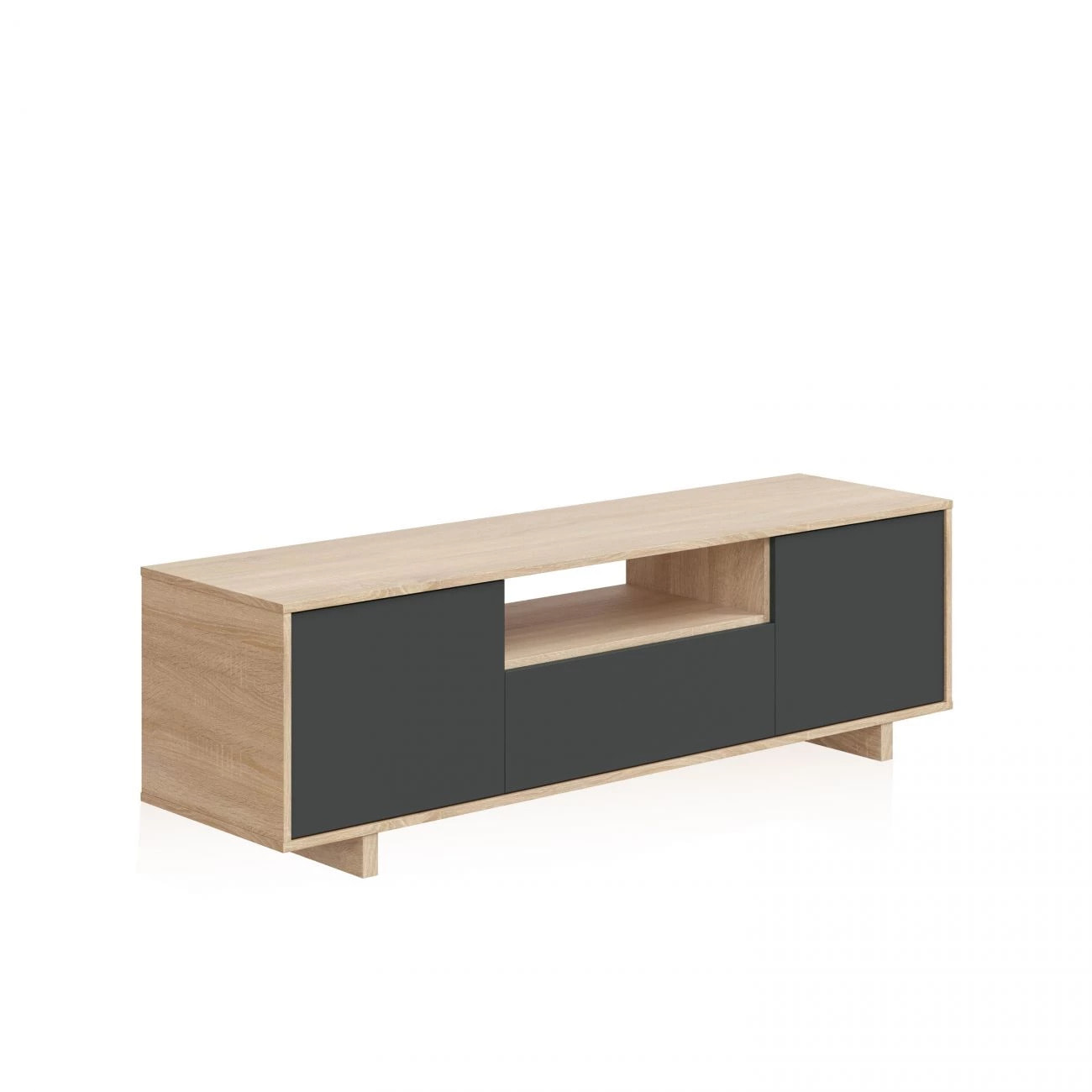 Mueble TV con almacenaje oculto en roble canadian y antracita 150x41 cm Lino Roble Canadian - Antracita