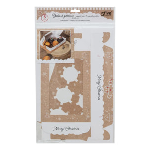 Lot de 5 boîtes à cupcakes 6 emplacements Noël beige