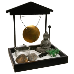 Jardin zen avec gong Devika 15x12cm bois