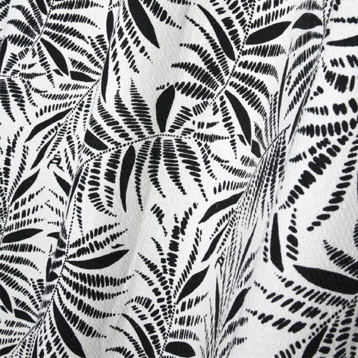 Rideau à oeillets imprimé feuillage tropical en coton - Ecru