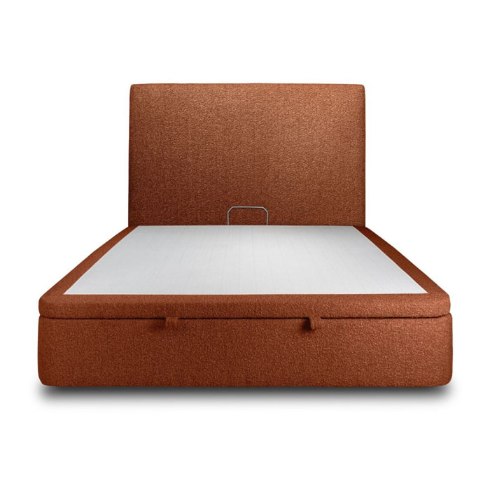 Lit avec sommier et tête de lit lisse - Tissu bouclette au style épuré - Adapté à tous les matelas, montage rapide - Grand Rangement