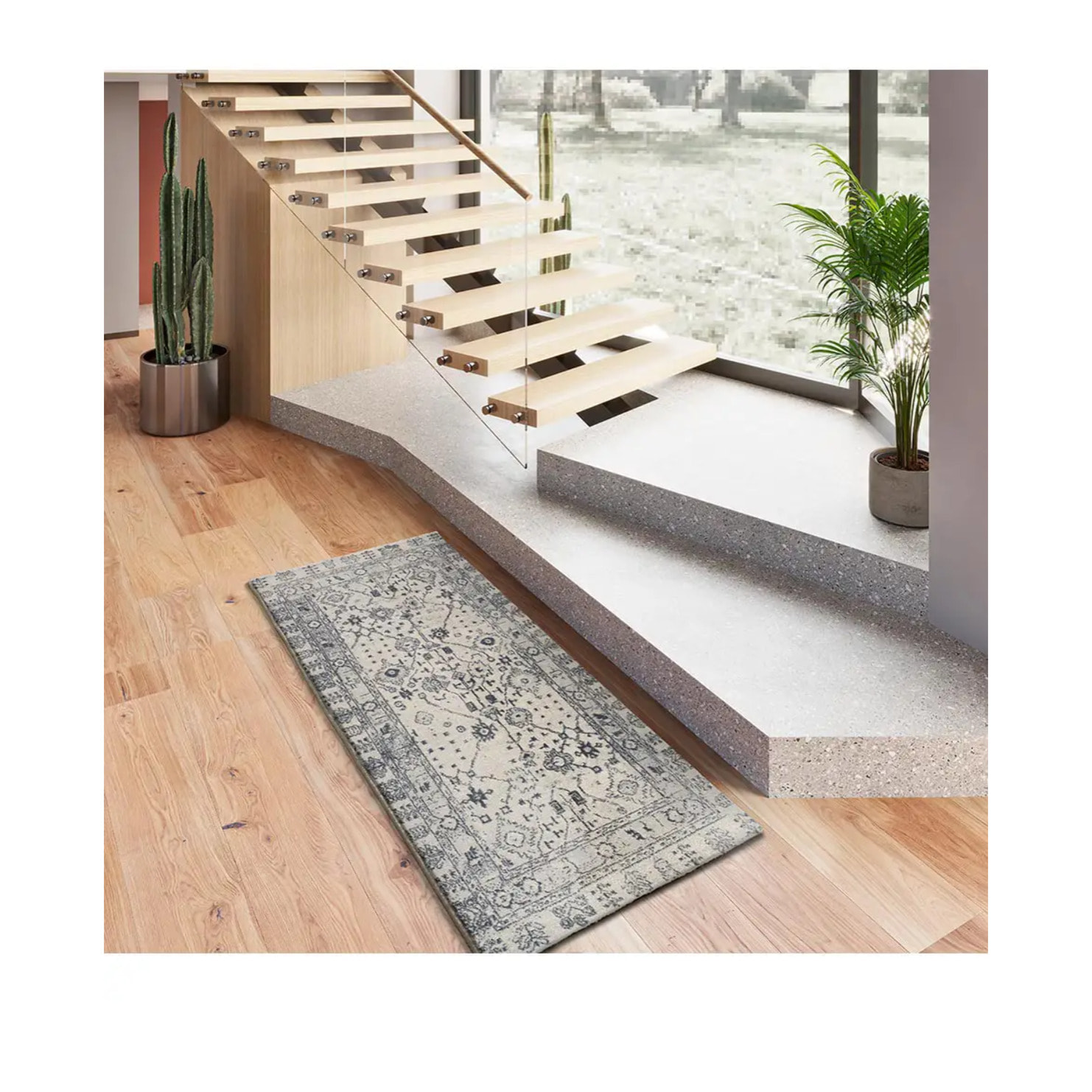 SIROCO Alfombra vintage de pelo corto azul, varias medidas disponibles.