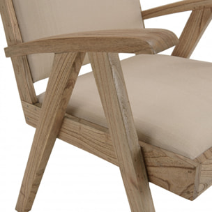 ERIS - Fauteuil en Mindi, assise en tissu beige texturé