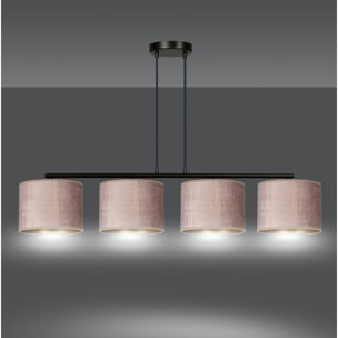 Lampada a sospensione Hilde in acciaio nero e velluto rosa antico
