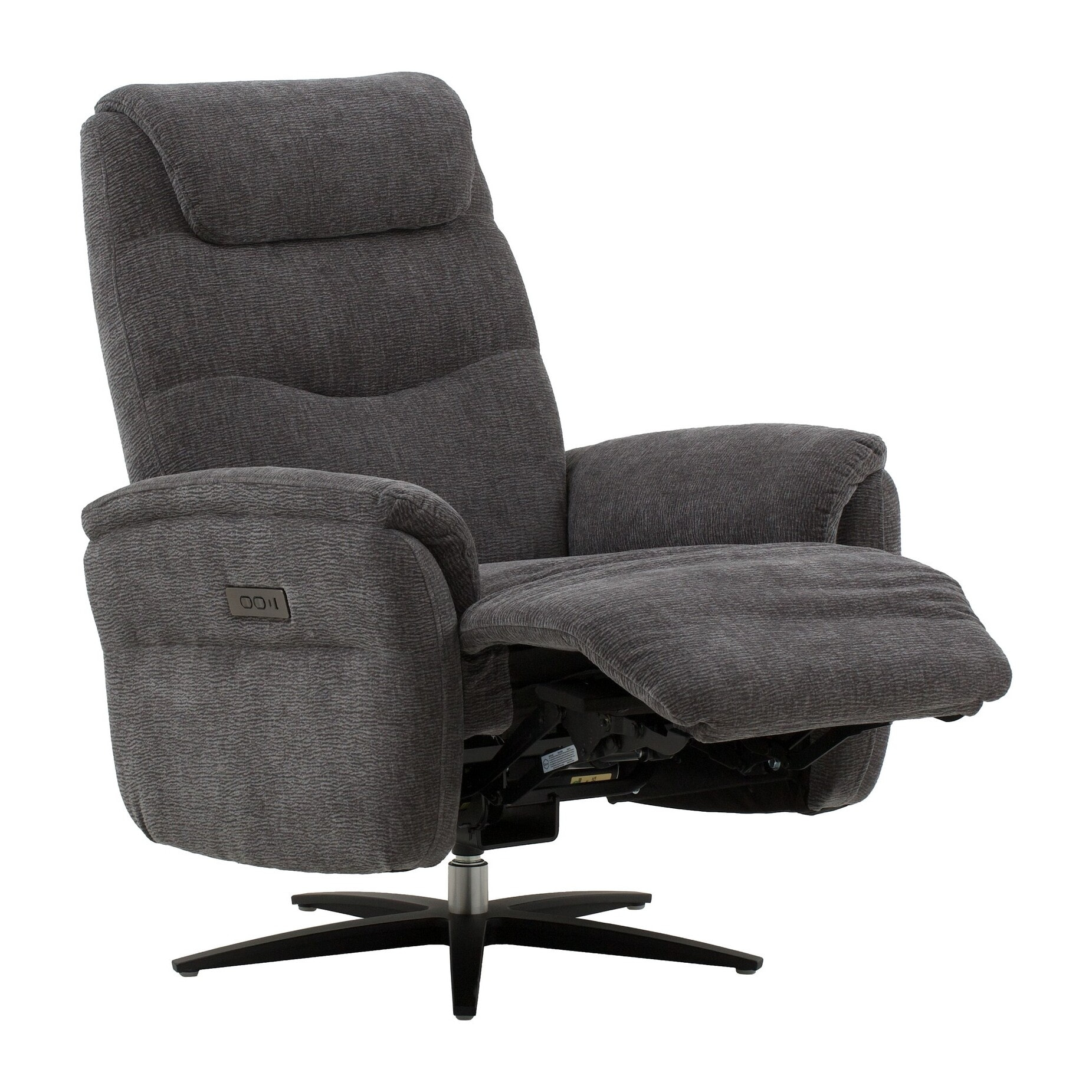 Poltrona reclinabile elettrica OSLO in tessuto grigio e base in metallo nero