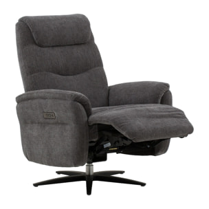Poltrona reclinabile elettrica OSLO in tessuto grigio e base in metallo nero