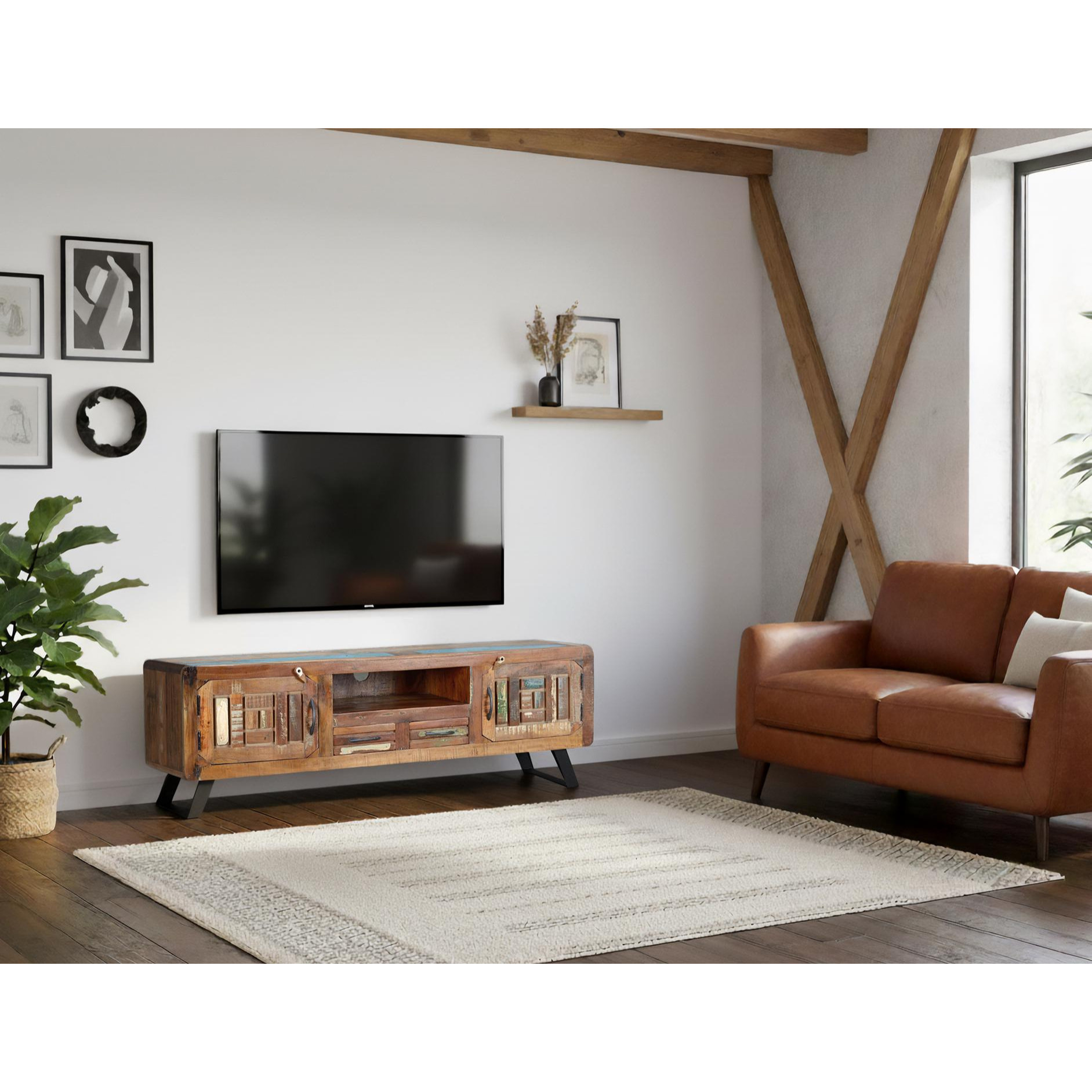 Mueble TV de Madera Reciclada 160 Cm Estilo Vintage Industrial