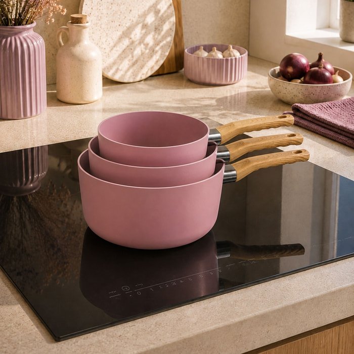 Lot de 3 casseroles revêtement céramique lilas - tous feux COLORAMA