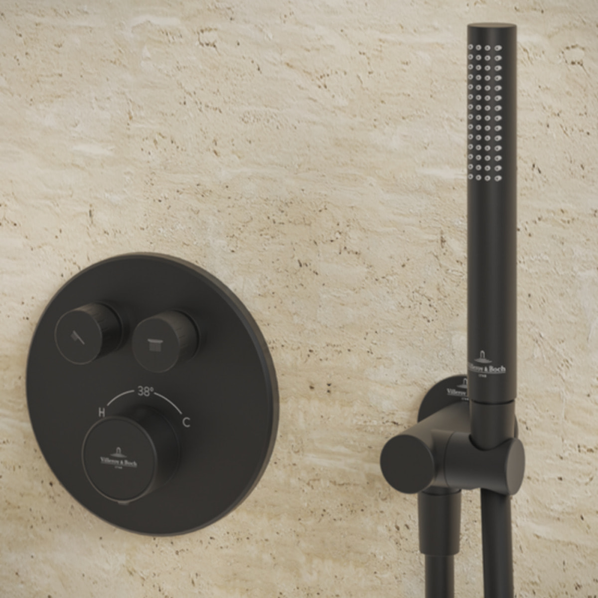 Pommeau de douche VILLEROY & BOCH Verve Showers Stick + Flexible de douche Universal Showers 160 cm Noir mat