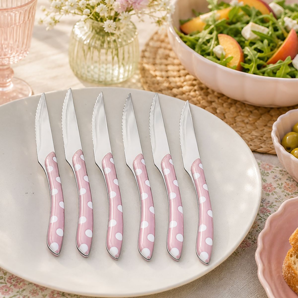 Solstice Lunares Rosa - Set de 6 cuchillos para carne