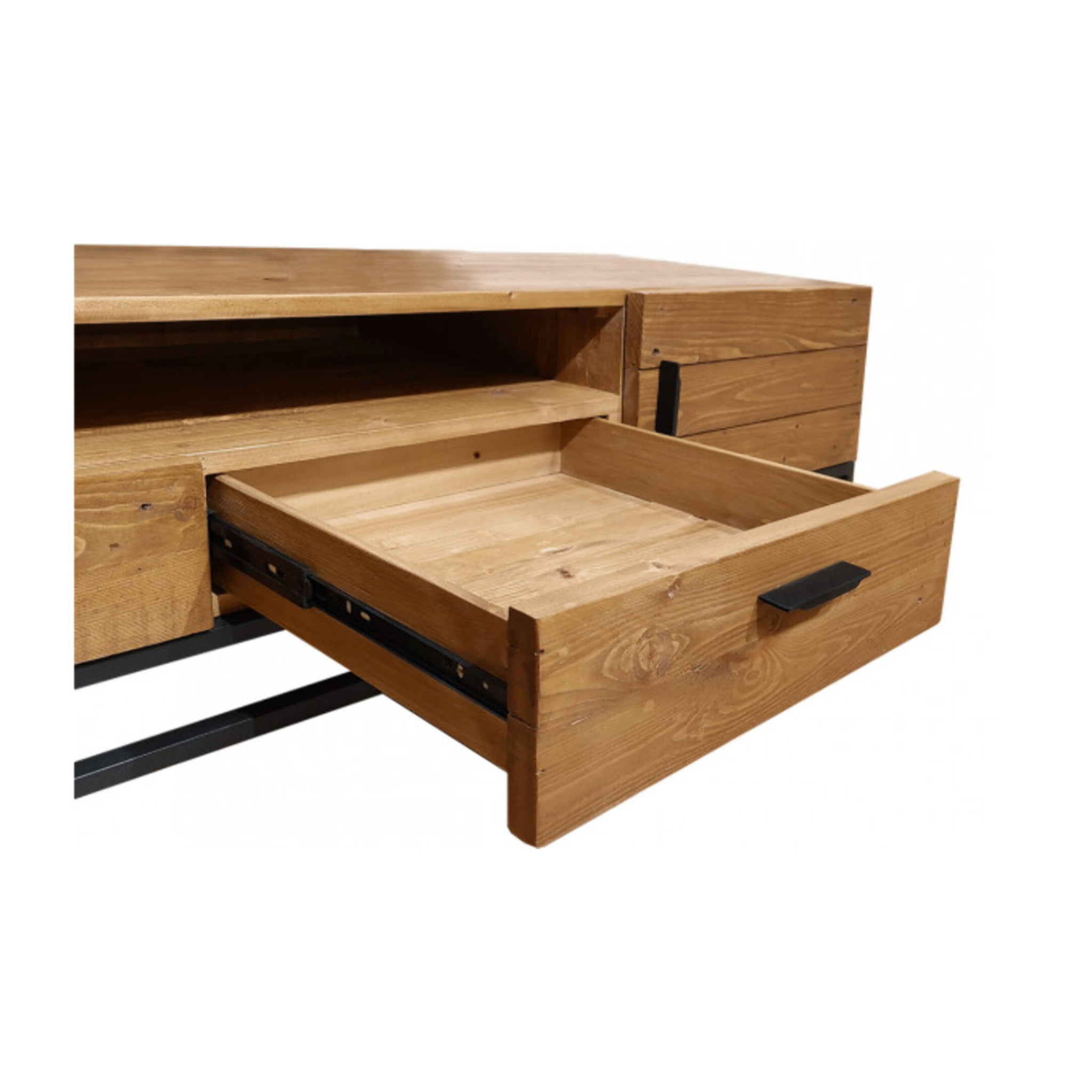 Meuble TV en bois de pin et métal noir L160 cm - INDUS