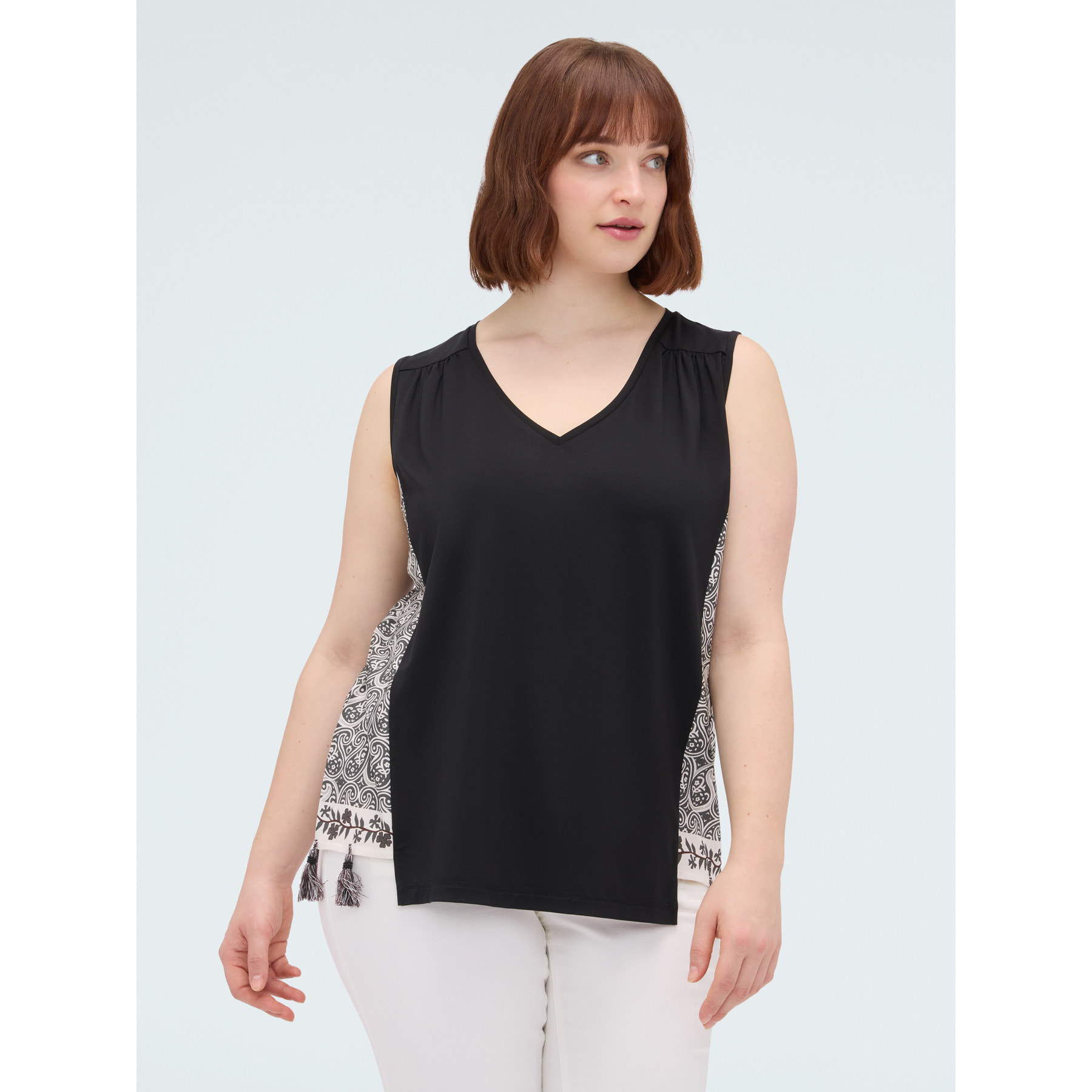 Fiorella Rubino - Top bimatérico con borlas - Negro